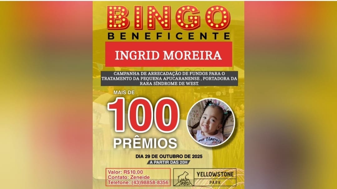 Bingo beneficente vai ajudar criança de Apucarana com doença rara