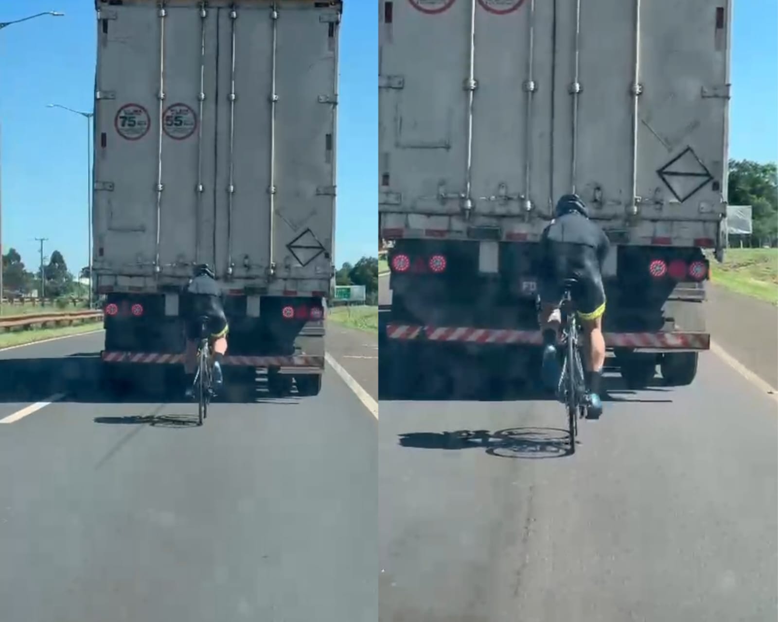 Ciclista é flagrado pegando “vácuo” atrás de caminhão na BR-369