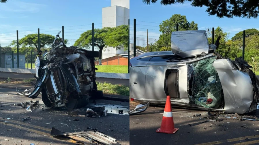 Carro furtado capota em Maringá; ocupantes fogem após acidente