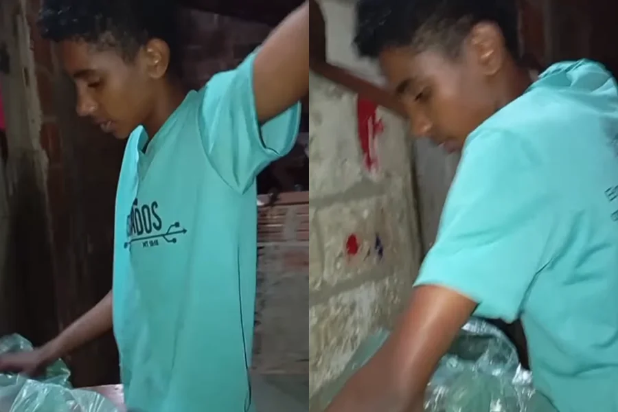 Vídeo: Com o 1º salário de R$ 102, jovem de 16 anos compra comida para a mãe e emociona a internet