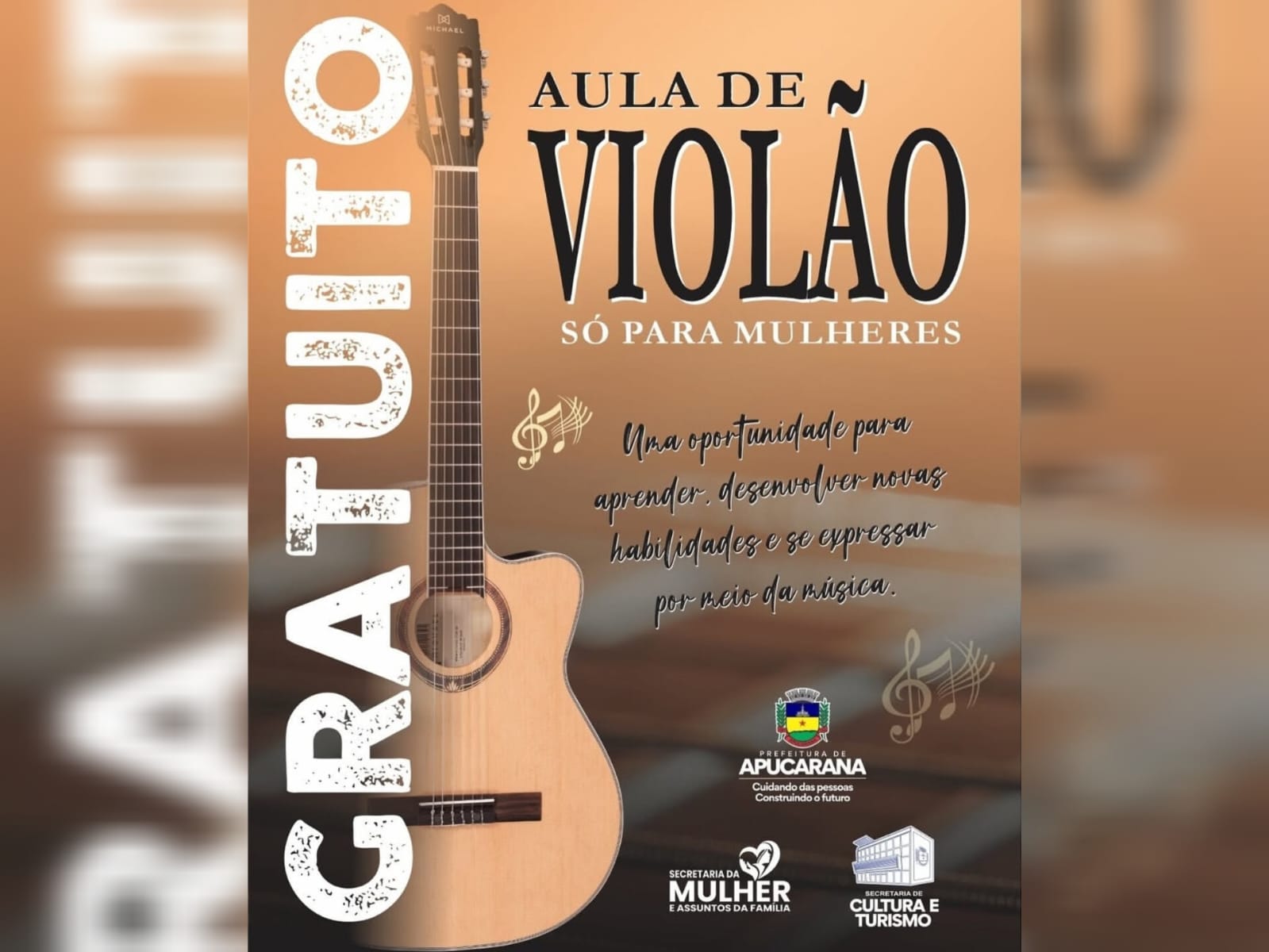Curso gratuito de violão para mulheres está com vagas abertas em Apucarana