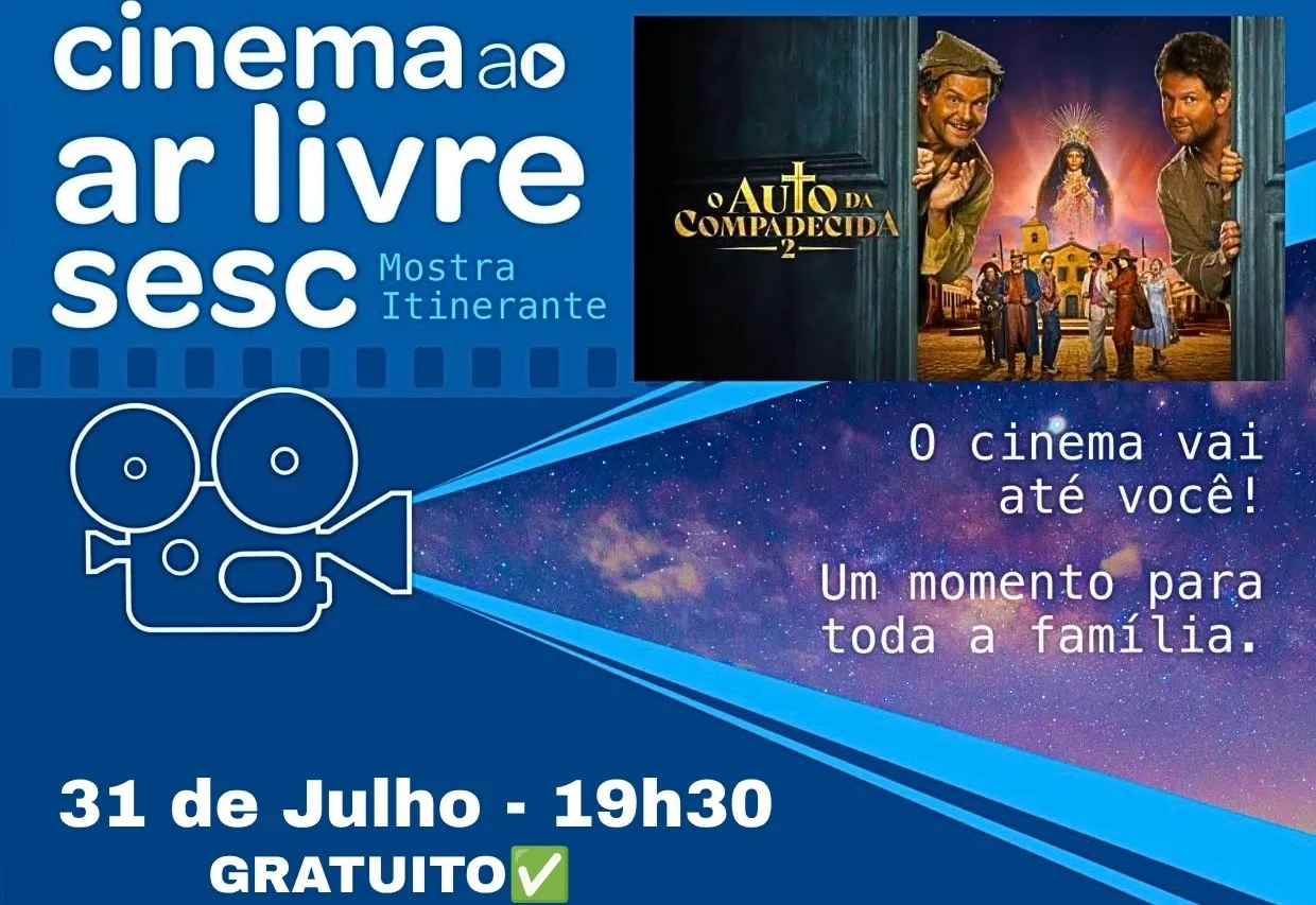 Rio Bom recebe sessão gratuita do Cinema ao Ar Livre Sesc no dia 31 de julho