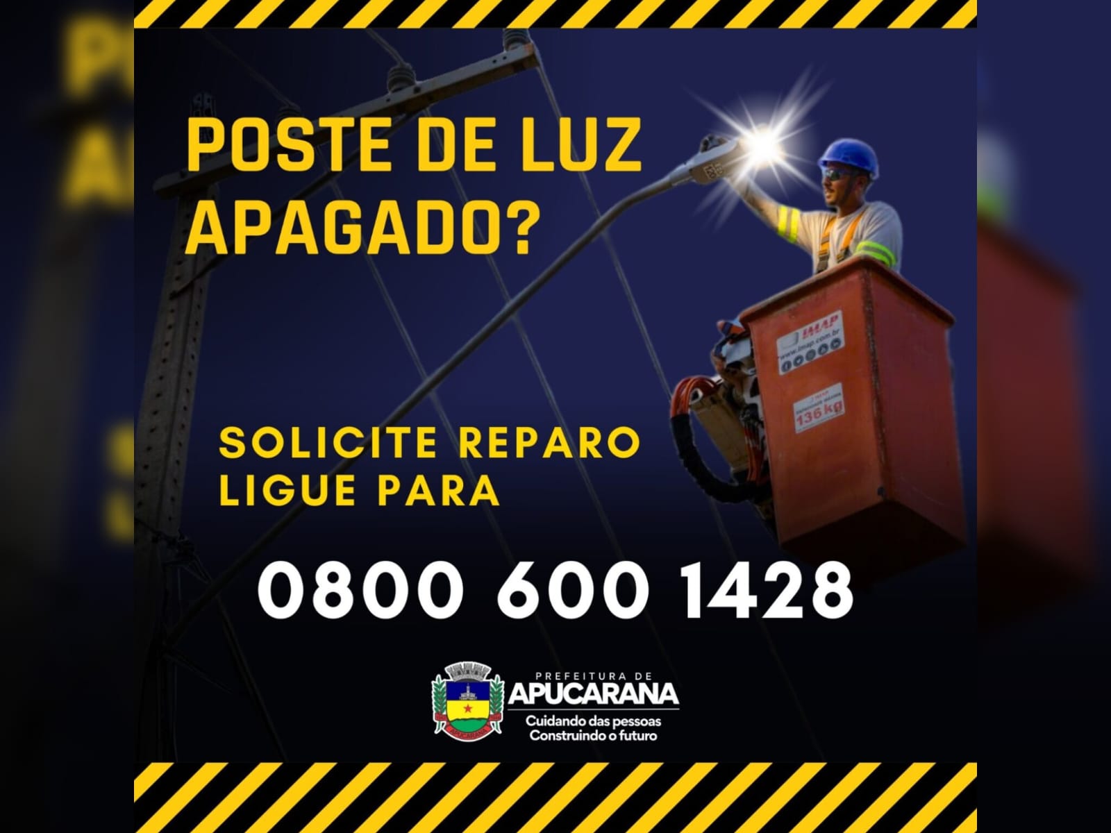 Ajude a iluminar nossa cidade: solicite o reparo de postes apagados