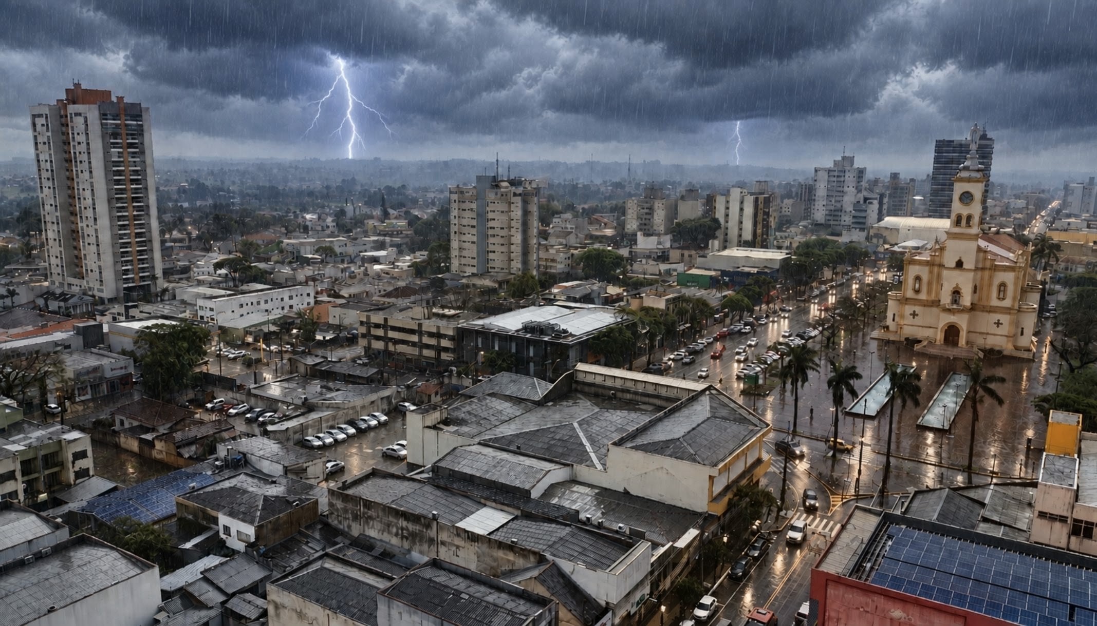 Apucarana amanhece sob forte chuva e alertas da Defesa Civil
