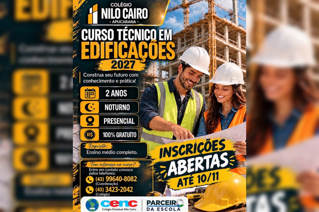 Colégio Nilo Cairo abre inscrições para curso técnico gratuito em Edificações